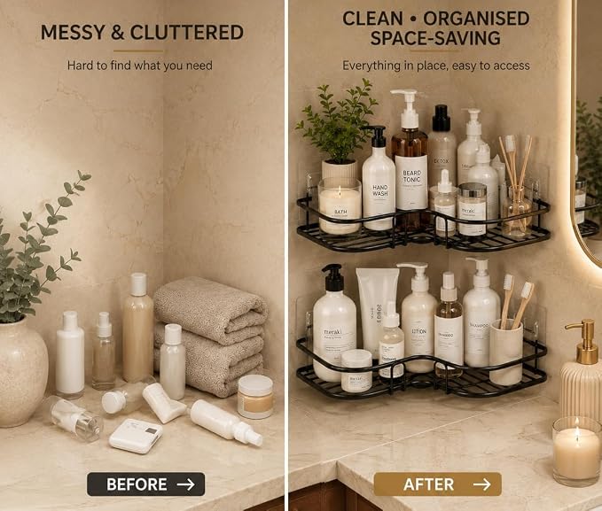 Modern Adhesive Bathroom Storage Corner Rack (Pack of 2)