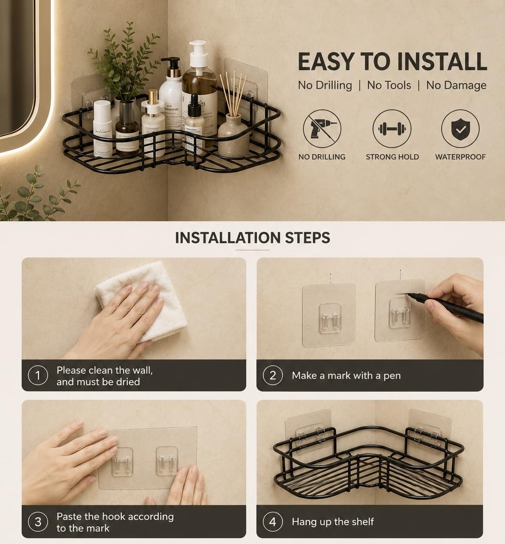 Modern Adhesive Bathroom Storage Corner Rack (Pack of 2)