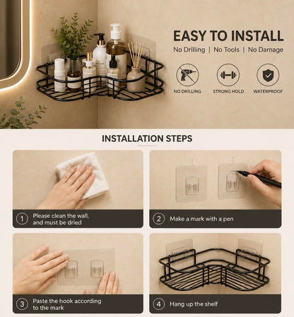 Modern Adhesive Bathroom Storage Corner Rack (Pack of 2)