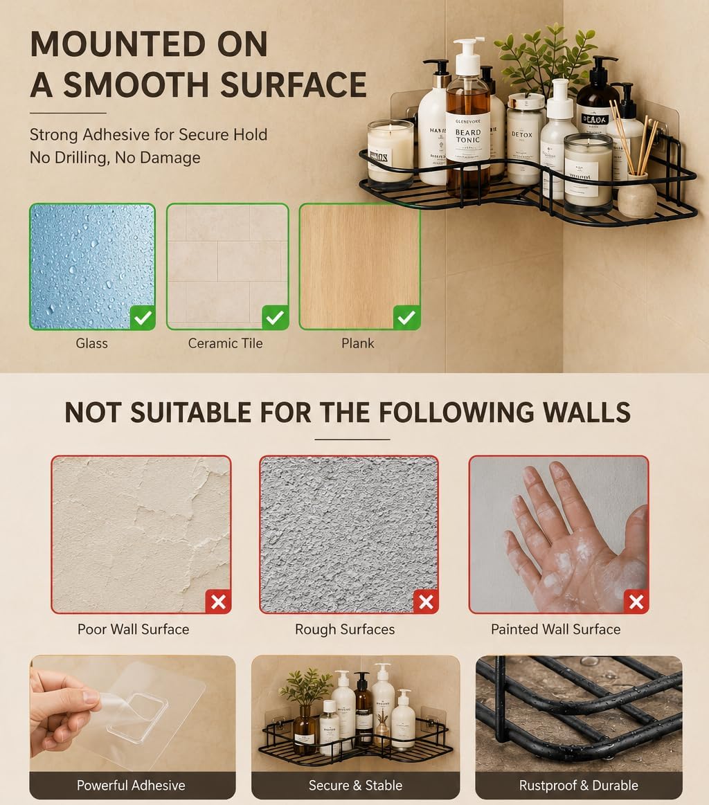 Modern Adhesive Bathroom Storage Corner Rack (Pack of 2)