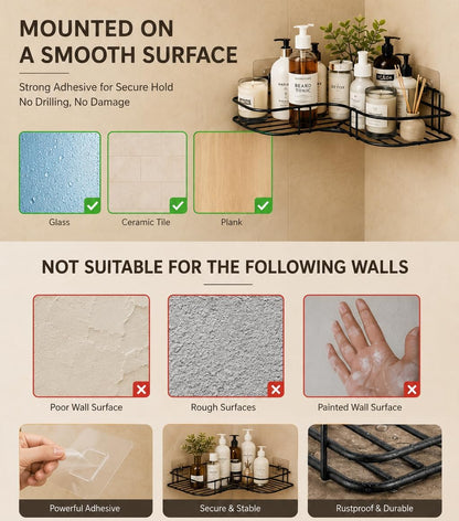 Modern Adhesive Bathroom Storage Corner Rack (Pack of 2)