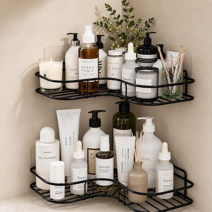 Modern Adhesive Bathroom Storage Corner Rack (Pack of 2)
