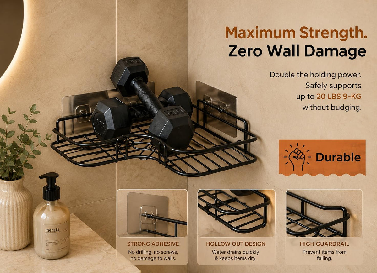 Modern Adhesive Bathroom Storage Corner Rack (Pack of 2)