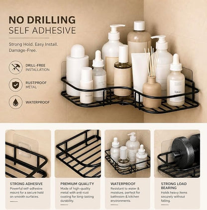 Modern Adhesive Bathroom Storage Corner Rack (Pack of 2)