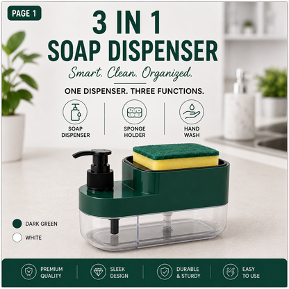 Premium 3-in-1 Kitchen Soap Dispenser Organizer