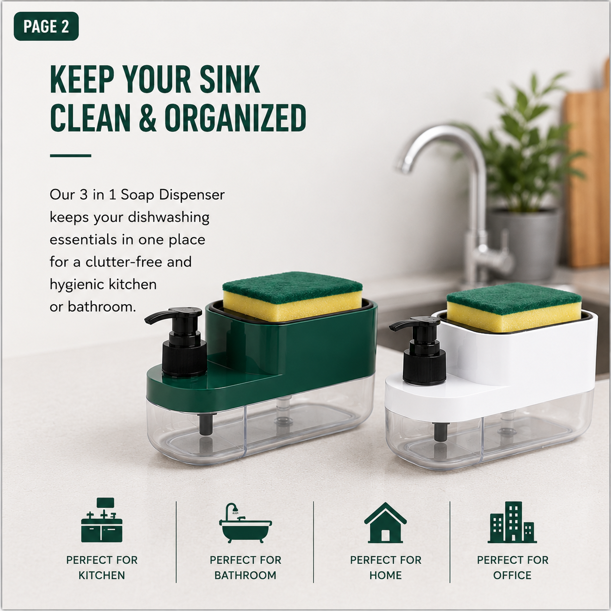 Premium 3-in-1 Kitchen Soap Dispenser Organizer