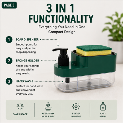 Premium 3-in-1 Kitchen Soap Dispenser Organizer