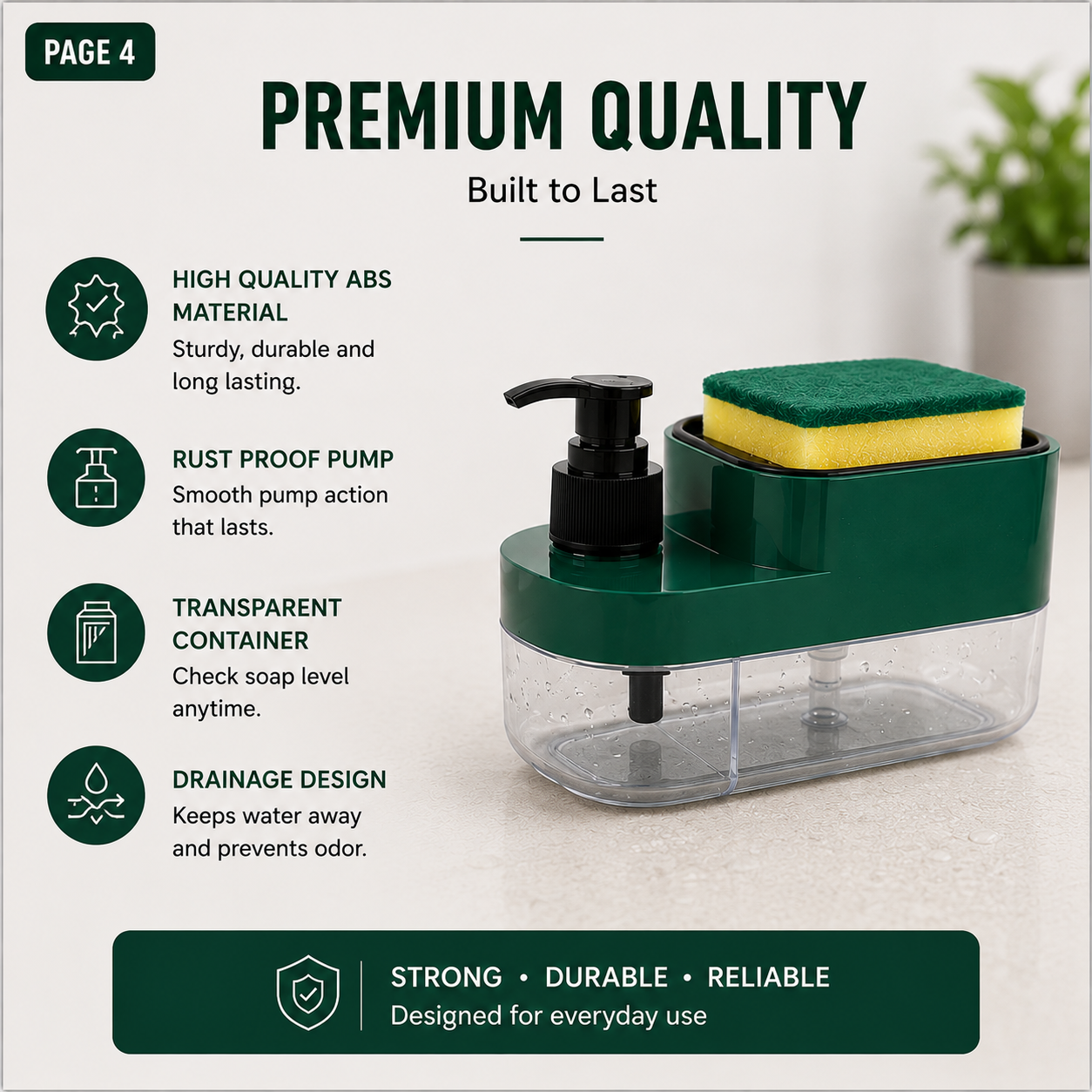 Premium 3-in-1 Kitchen Soap Dispenser Organizer