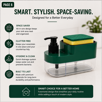 Premium 3-in-1 Kitchen Soap Dispenser Organizer