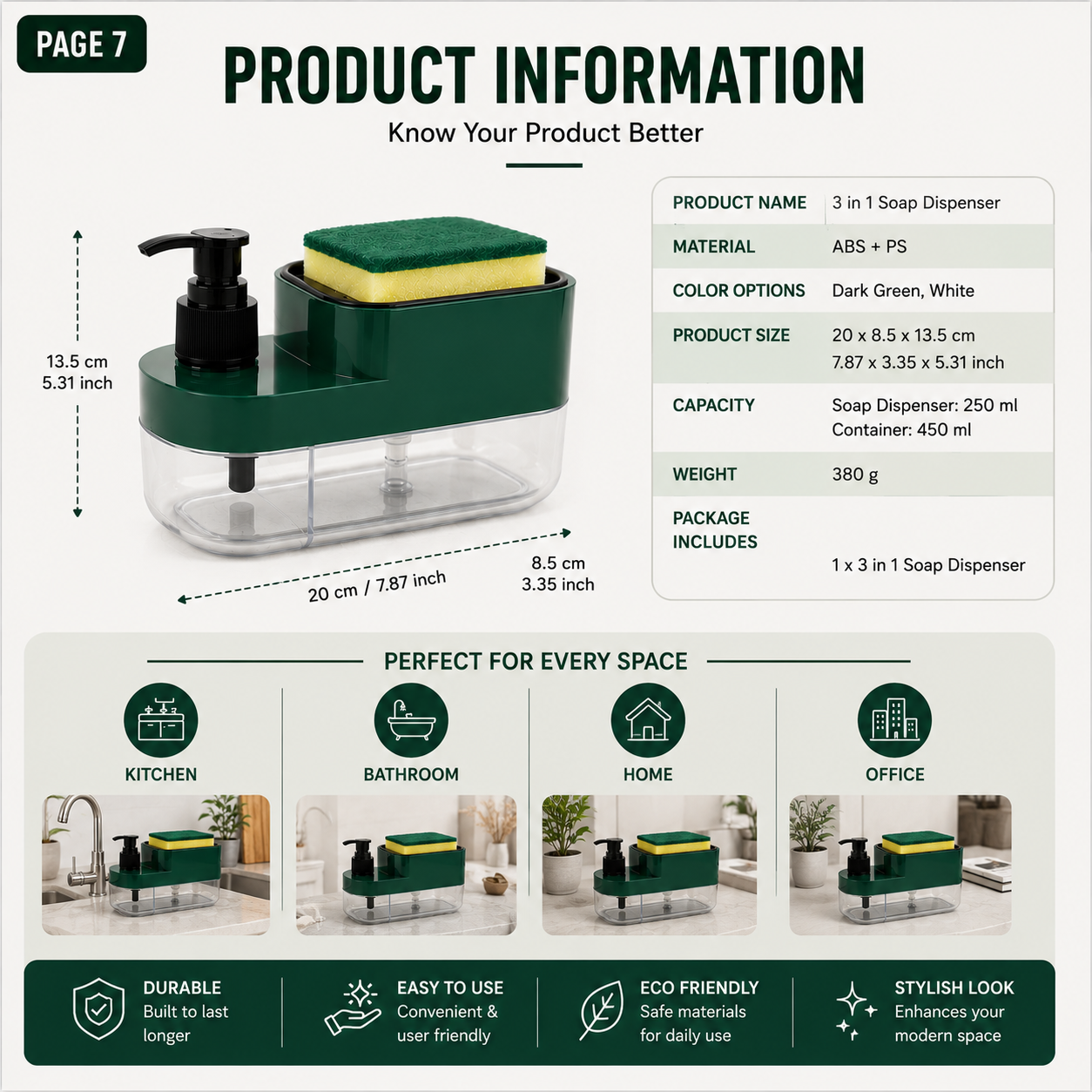 Premium 3-in-1 Kitchen Soap Dispenser Organizer