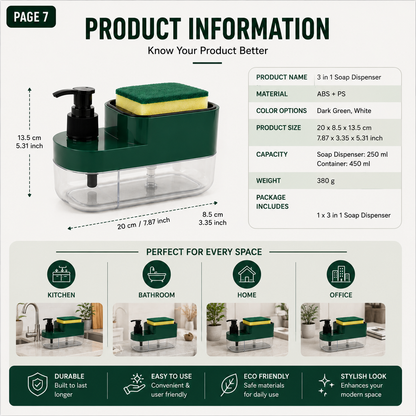 Premium 3-in-1 Kitchen Soap Dispenser Organizer