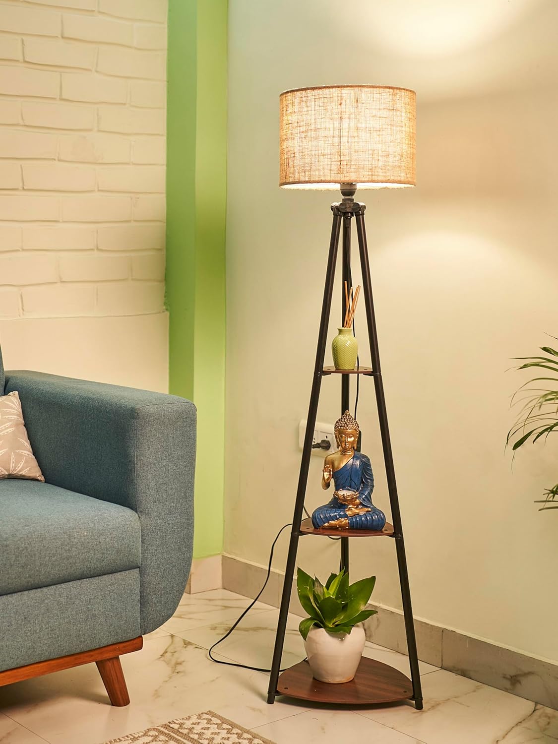 Luxury Corner Floor Lamp with Storage Shelves