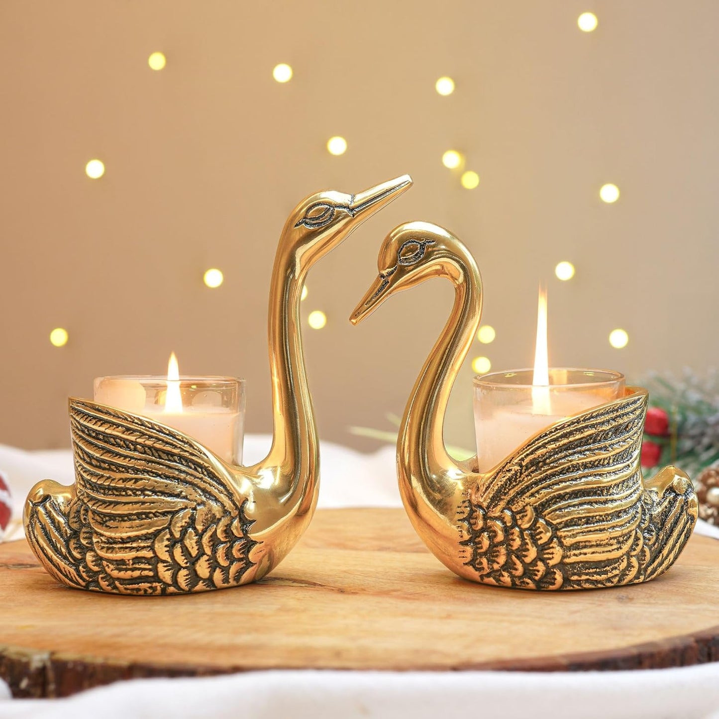 Premium Golden Swan Candle Holder Gift Set