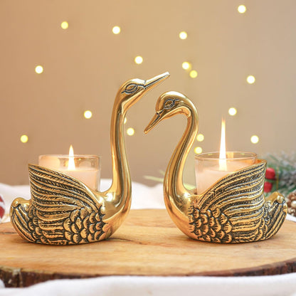 Premium Golden Swan Candle Holder Gift Set