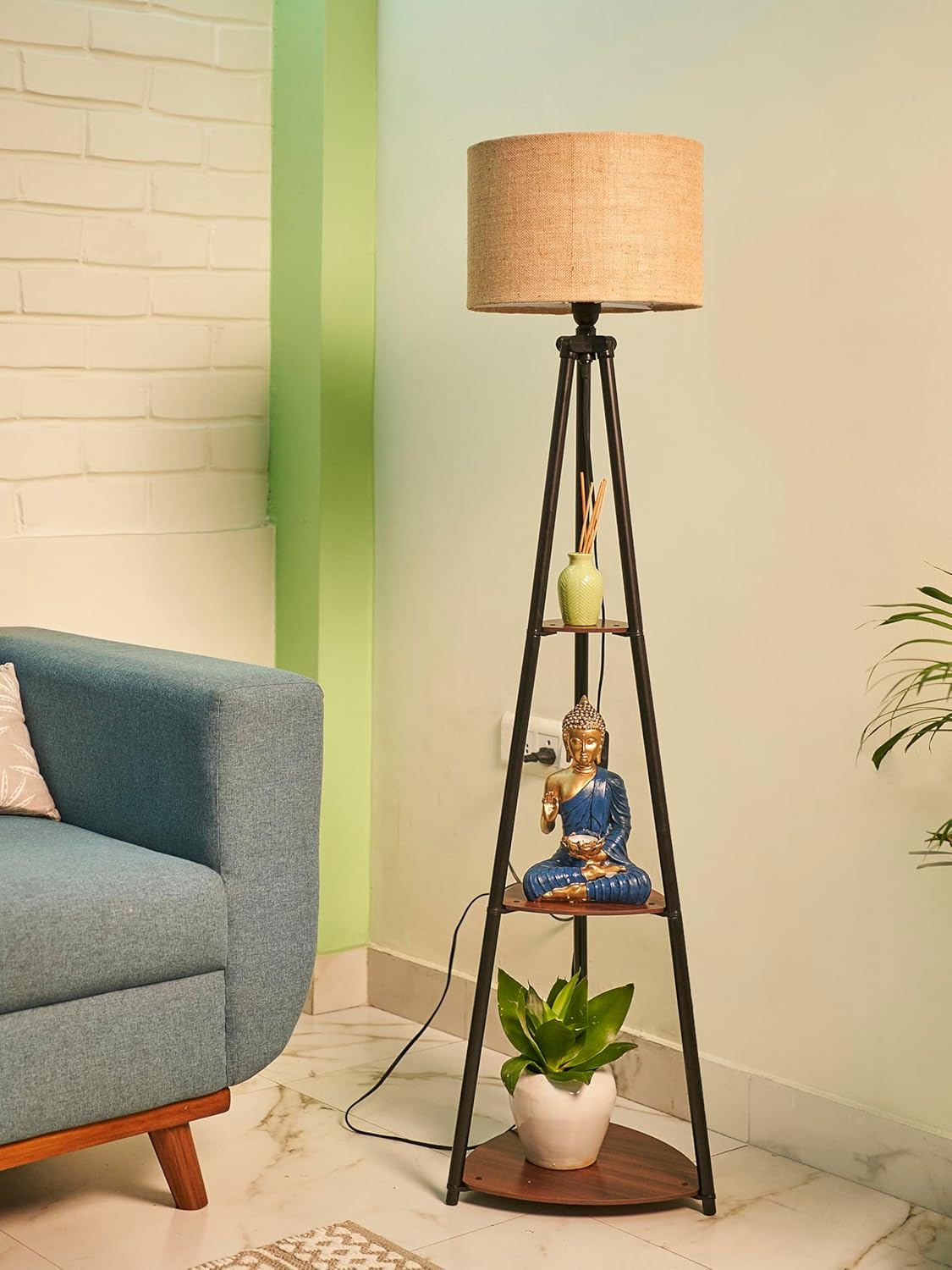 Luxury Corner Floor Lamp with Storage Shelves