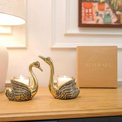 Premium Golden Swan Candle Holder Gift Set