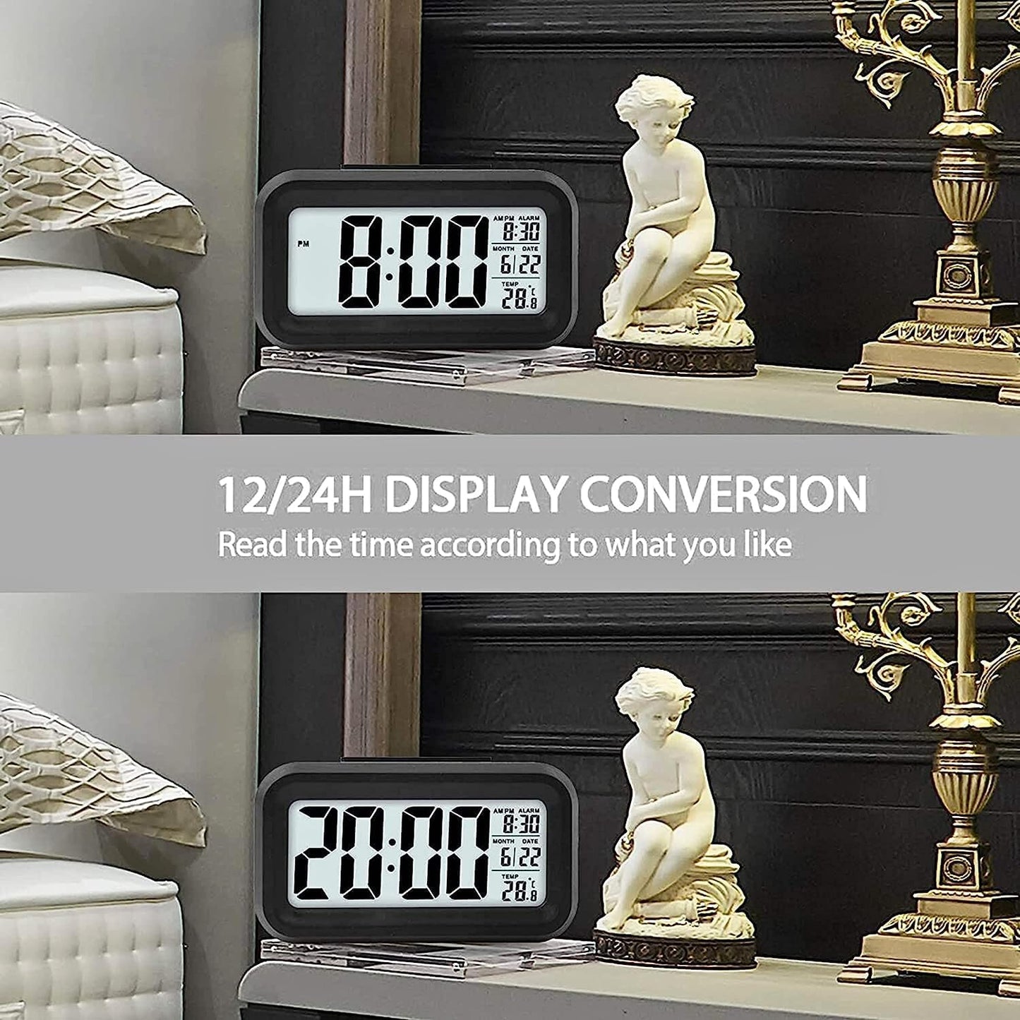 Aesthetic Digital Alarm Clock with Automatic Sensors