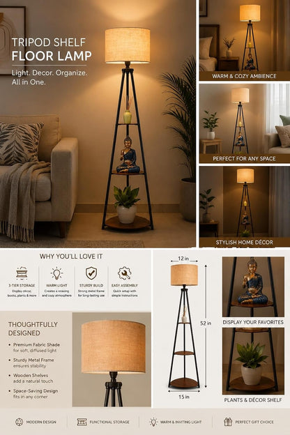 Luxury Corner Floor Lamp with Storage Shelves