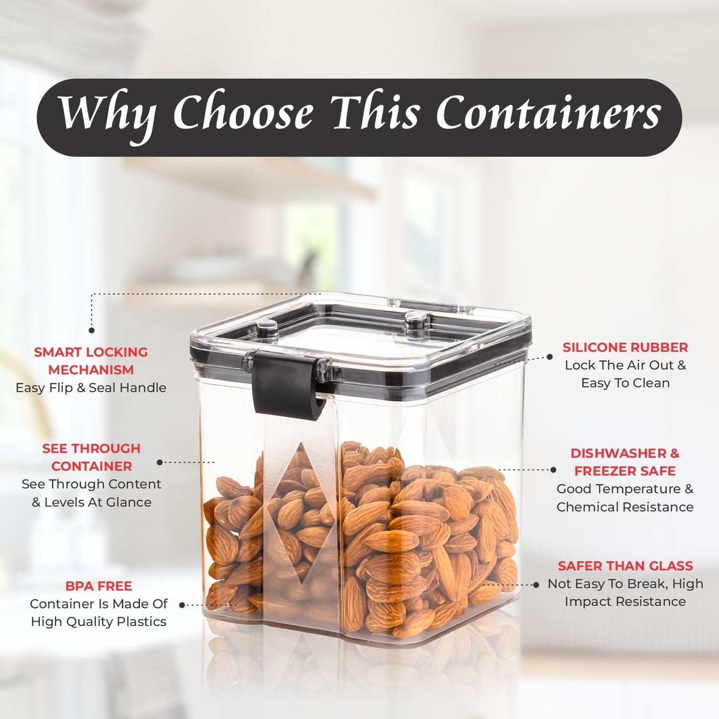 Modern Air Tight Kitchen Organizer Containers Set of Four