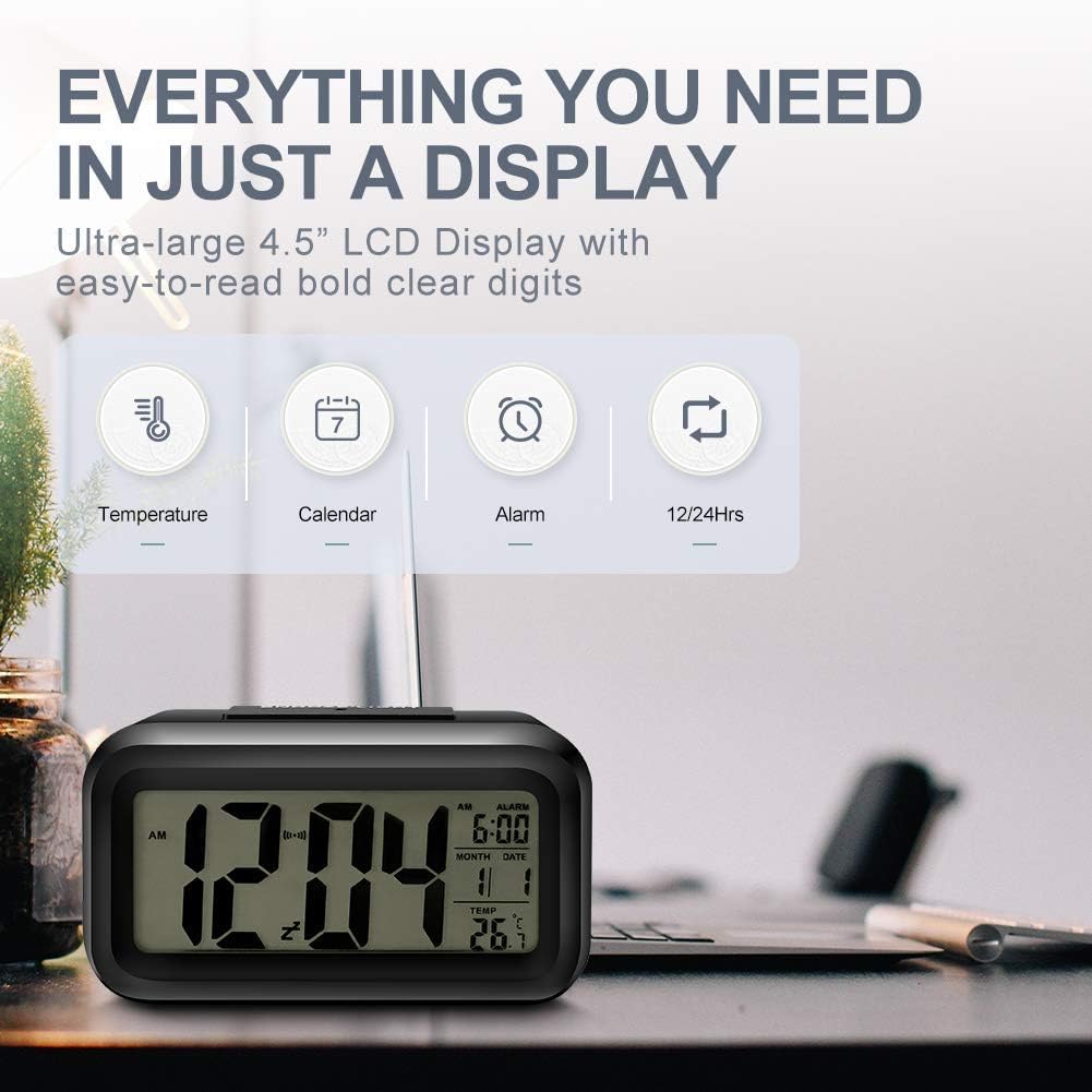 Aesthetic Digital Alarm Clock with Automatic Sensors