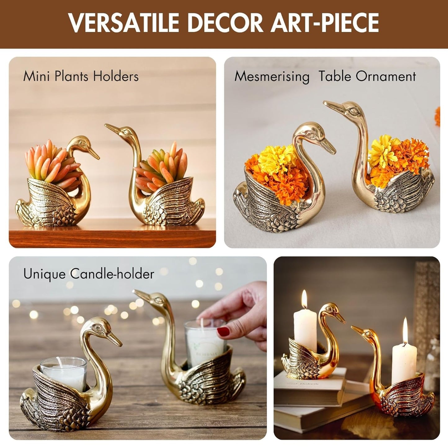Premium Golden Swan Candle Holder Gift Set