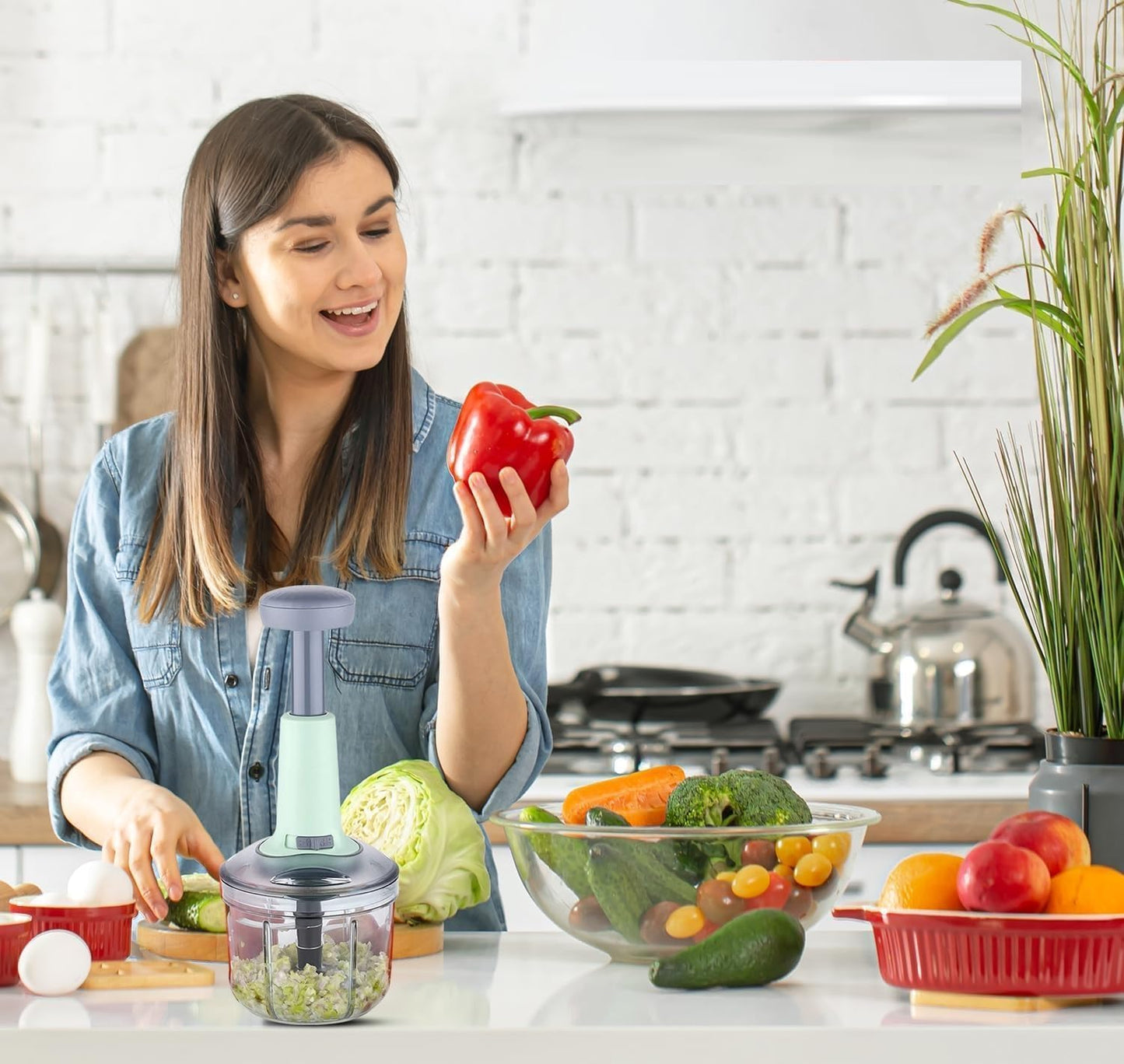 Premium Push Vegetable Chopper with 5 Blades
