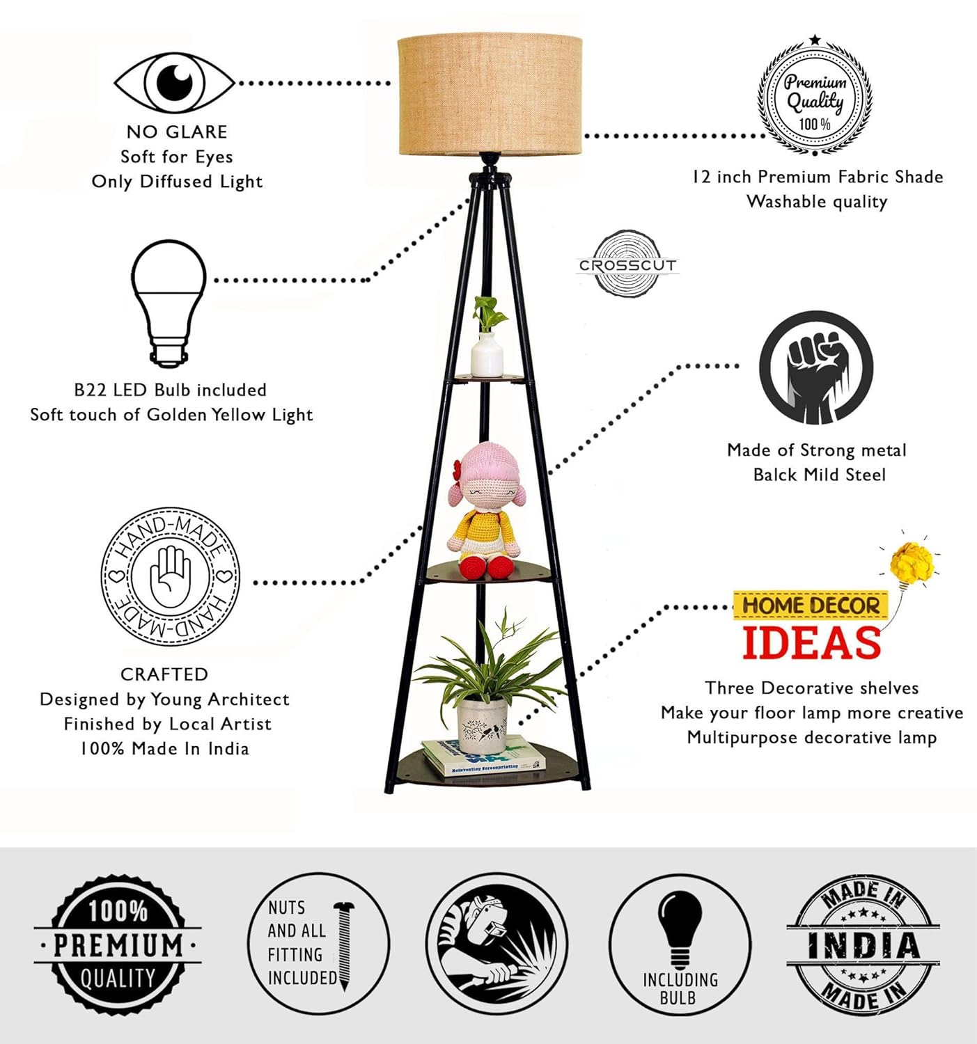 Luxury Corner Floor Lamp with Storage Shelves