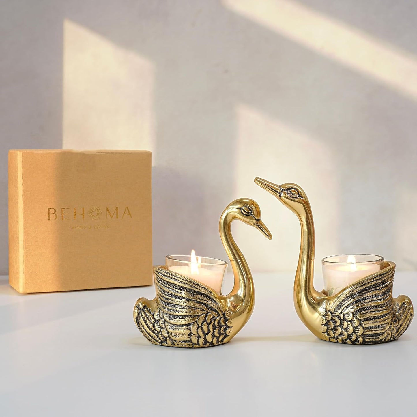 Premium Golden Swan Candle Holder Gift Set