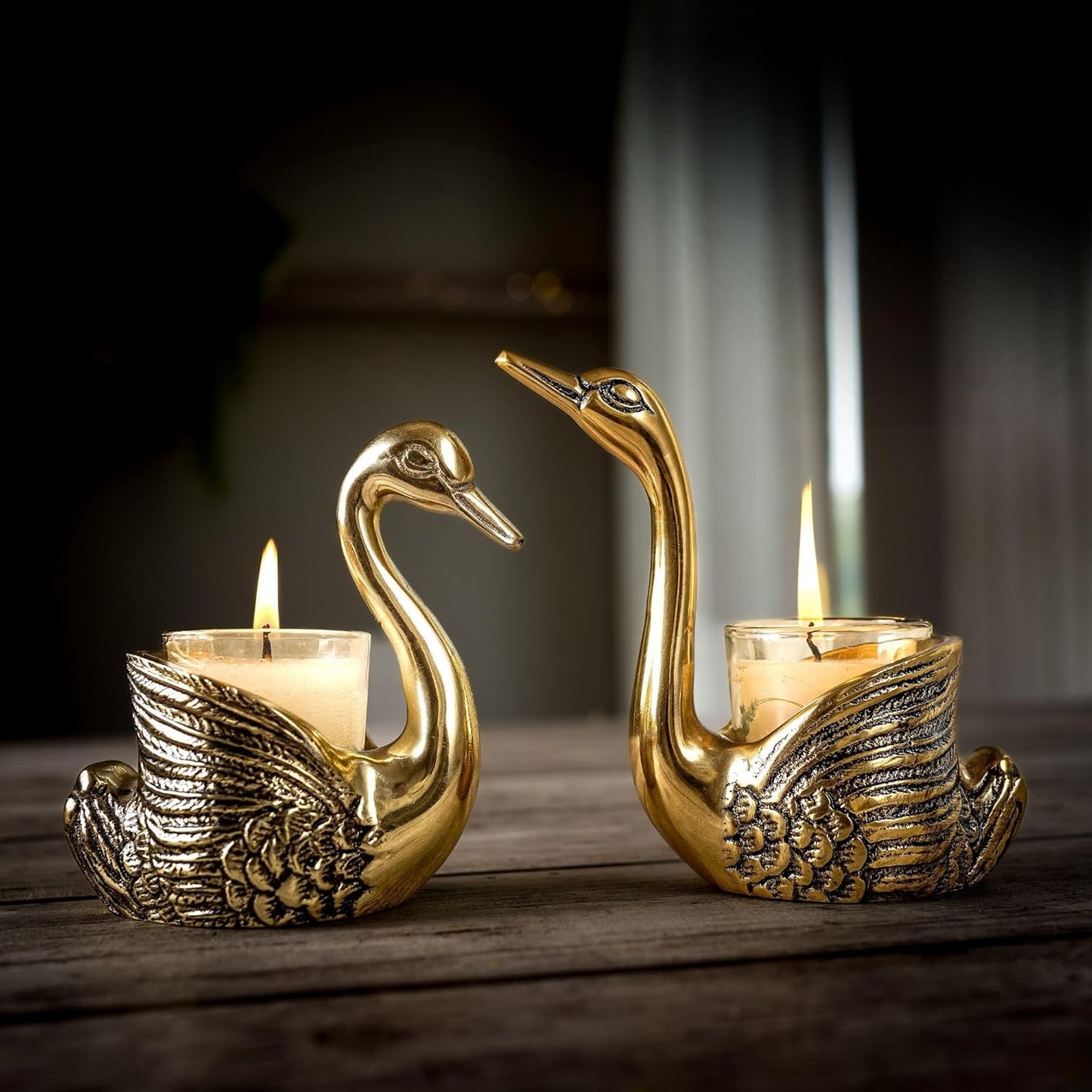Premium Golden Swan Candle Holder Gift Set