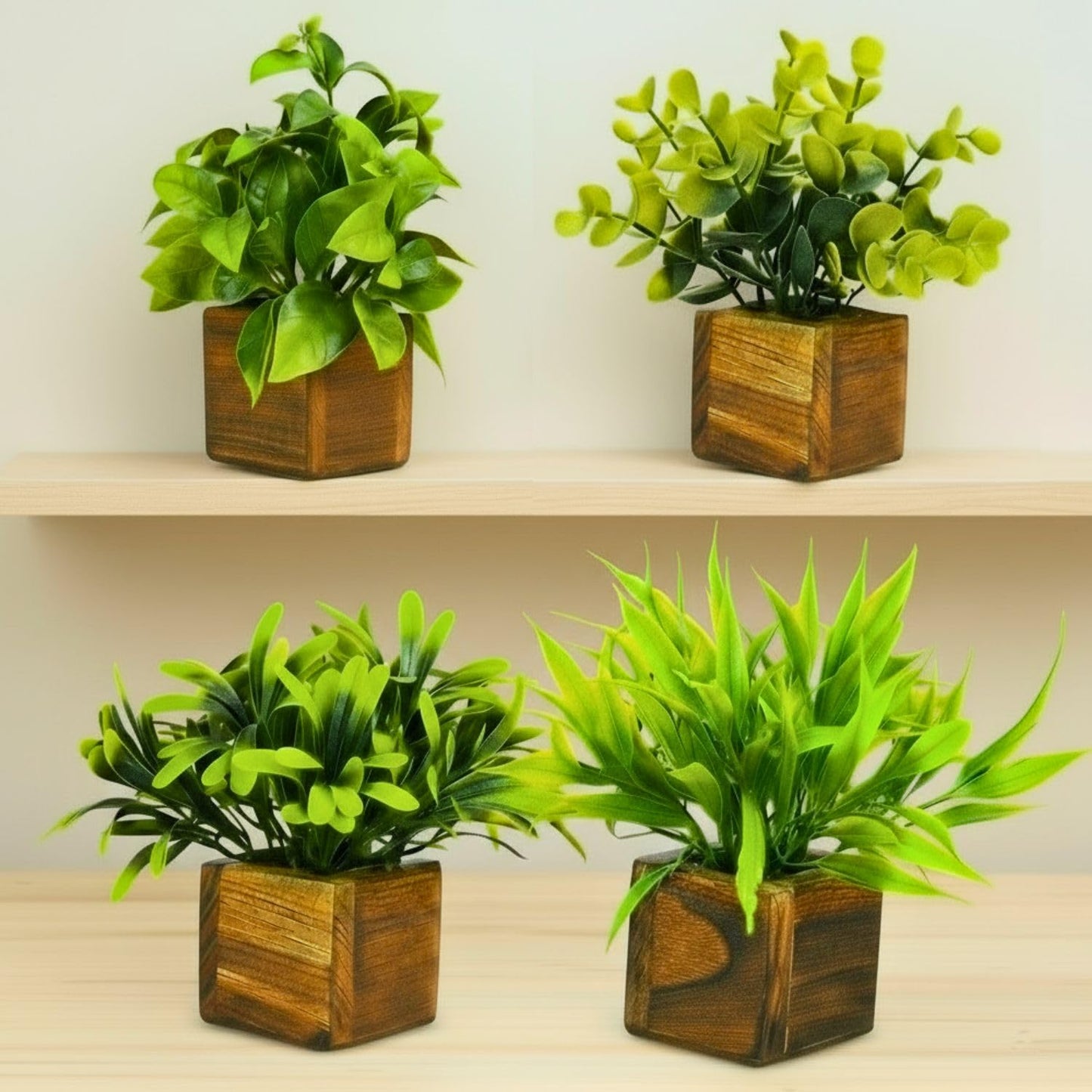 Premium Artificial Eucalyptus Plants with Wooden Pots