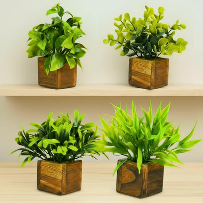 Premium Artificial Eucalyptus Plants with Wooden Pots