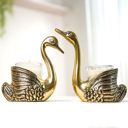 Premium Golden Swan Candle Holder Gift Set