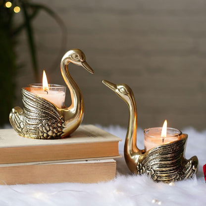 Premium Golden Swan Candle Holder Gift Set